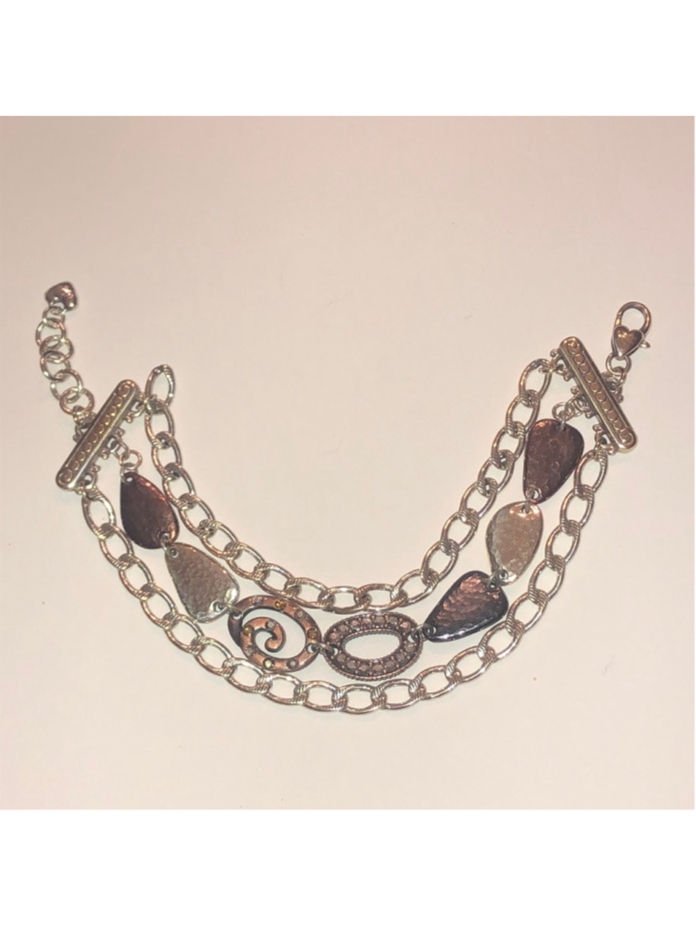 Brighton Melange Gunmetal Gray Bronze Silver Tone CZ Rhinestone Chain Bracelet